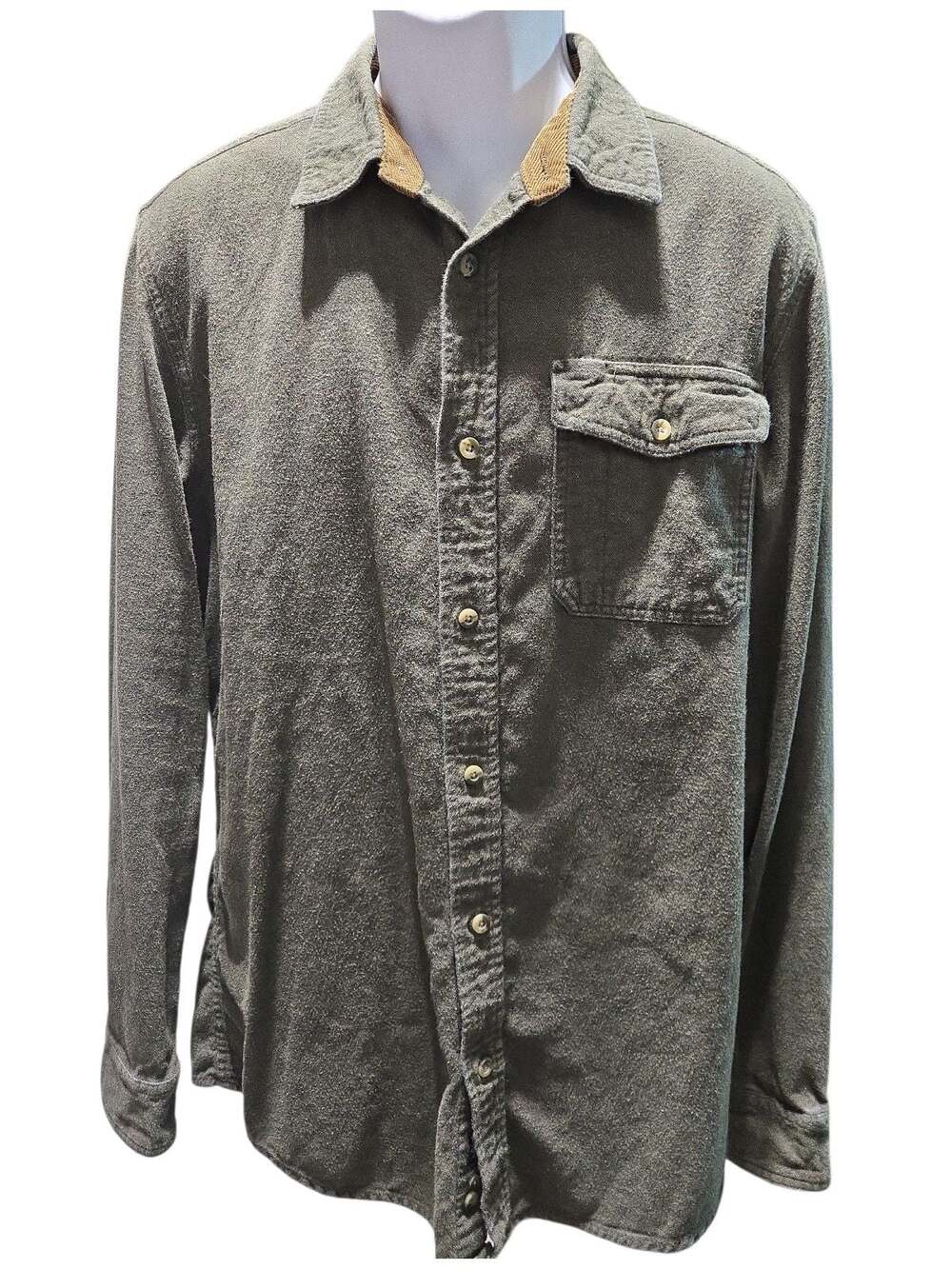 CQR Men's Long Sleeve Button Down Flannel Shirt, Corduroy Trim, Size XL Tall